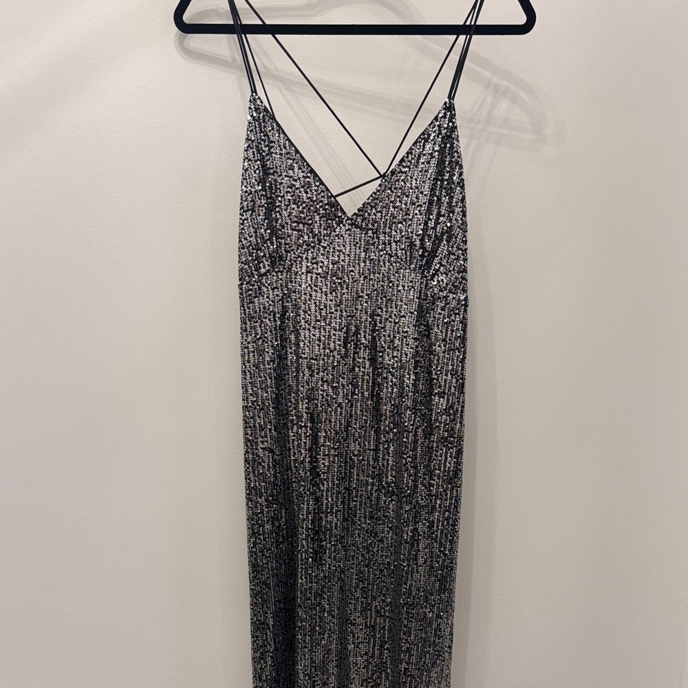 Molly Bracken Silver Sequin Strapless Slip Dress